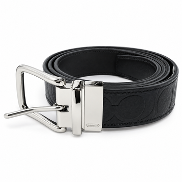 Чоловічий двосторонній шкіряний ремінь Coach Harness Signature Embossed Leather Cut-To-Size Reversible Belt, чорний 886382956605  фото