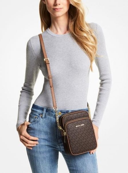 Женская сумка Michael Kors Jet Set Travel Medium logo crossbody bag Brown 194900655757 фото