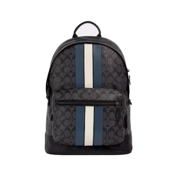 Рюкзак кожаный Coach West Backpack In Signature Canvas With Varsity Stripe 1084 фото