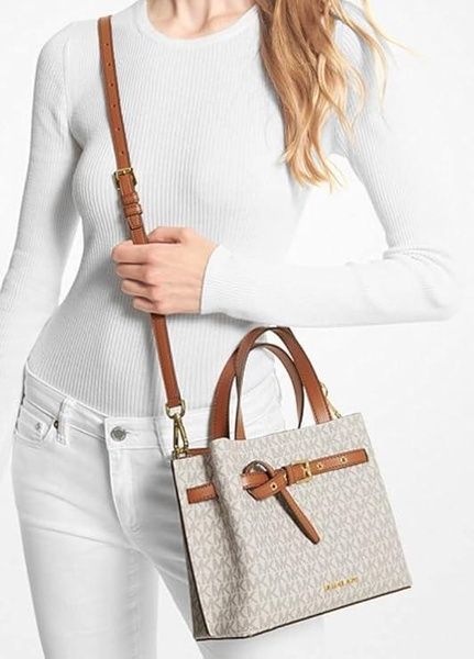 Cумка Michael Kors Emilia Small Crossbody MK Logo, white/brown 194900361092 фото
