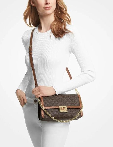 Сумка женская Michael Kors Sonia Medium Logo and Faux Leather Convertible Brown 194900665251 фото