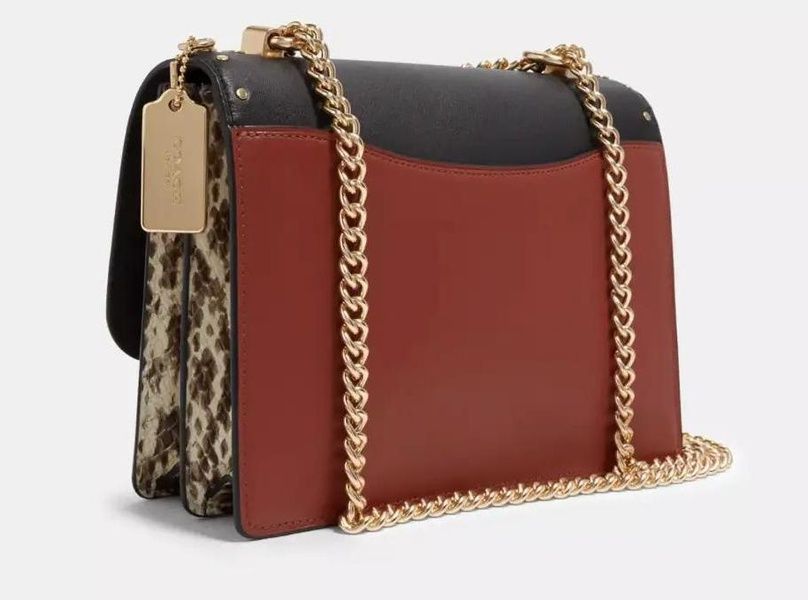 Сумка-клатч женская Coach Klare кожаная Khaki/Black/Berry/Multi/Gold 1027 фото