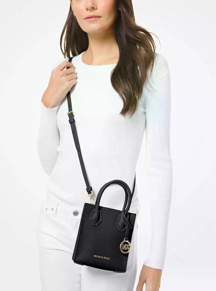 Сумка женская Michael Kors Mercer Extra-Small Pebbled Leather Crossbody Bag BLACK 194900275207 фото