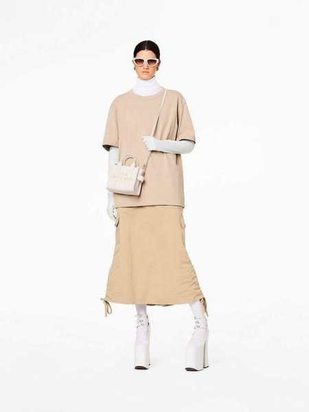 Сумка Marc Jacobs The Medium Tote Bag Leather Cotton Silver 1042 фото