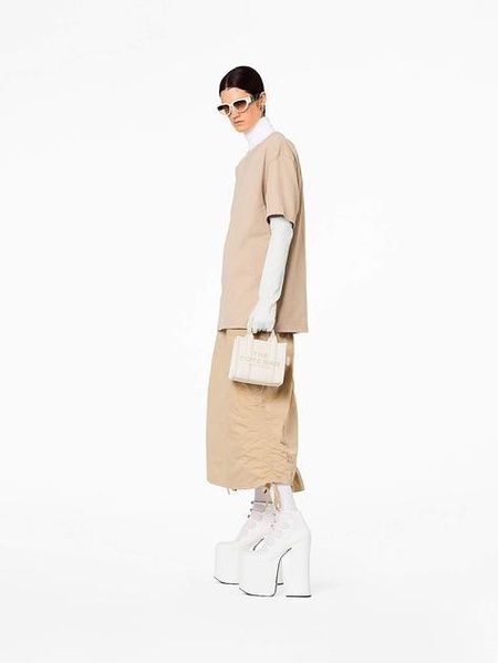 Сумка Marc Jacobs The Medium Tote Bag Leather Cotton Silver 1042 фото