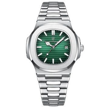 Мужские часы Poedagar Nautilus серебряные, зелёный циферблат 94810010 фото