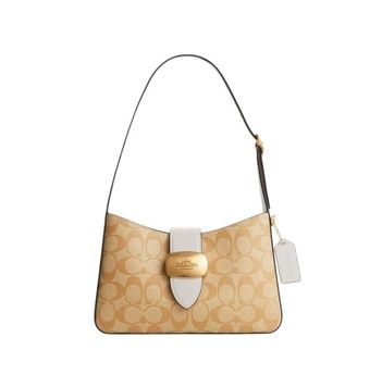 Женская кожаная сумка Coach Eliza Shoulder Bag In Signature Canvas бежевая 24101 фото