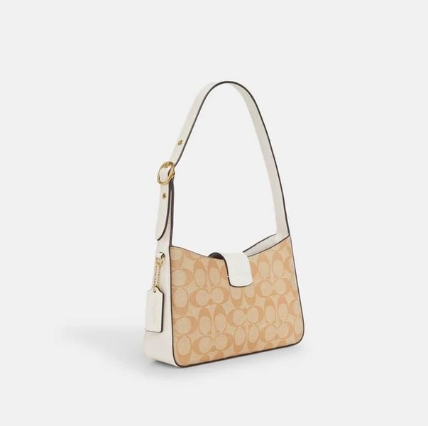 Женская кожаная сумка Coach Eliza Shoulder Bag In Signature Canvas бежевая 24101 фото