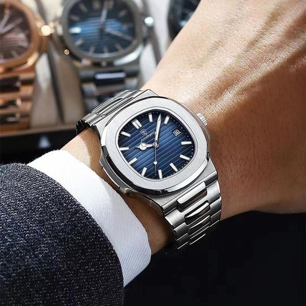 Мужские часы Poedagar Nautilus серебряные, синий циферблат 94810703 фото