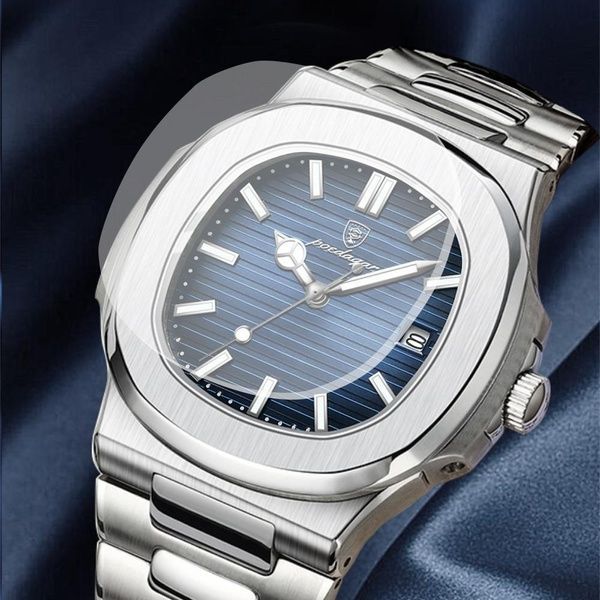Мужские часы Poedagar Nautilus серебряные, синий циферблат 94810703 фото