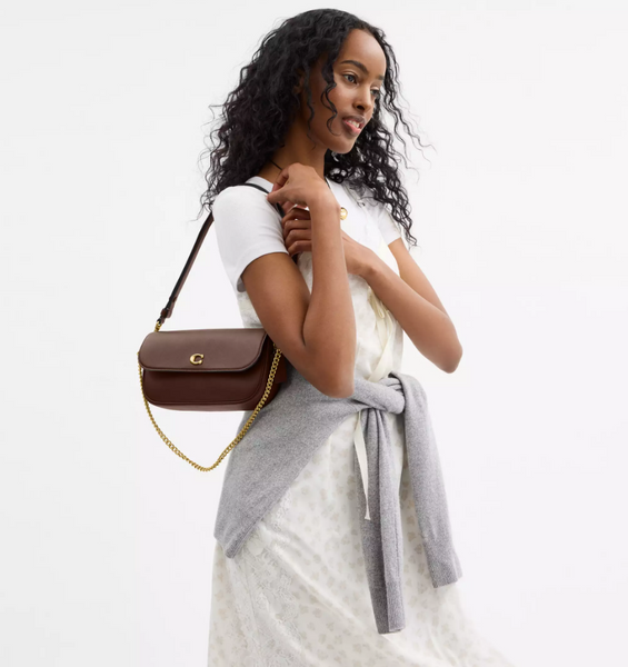 Женская кожаная сумка Coach Brook Flap Chain Bag Brass/Maple b130808 фото