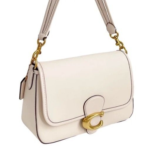 Женская кожаная сумка Coach Soft Tabby Shoulder Bag Brass/Chalk bag003 фото