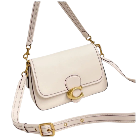 Женская кожаная сумка Coach Soft Tabby Shoulder Bag Brass/Chalk bag003 фото