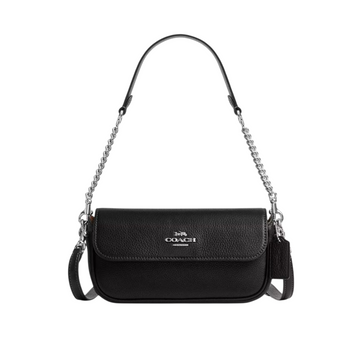 Женская кожаная сумка Coach Hailey Flap Bag pebbled leather черная CAN72-pebbled leather/Silver/Black фото