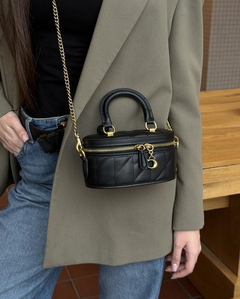 Женская кожаная сумка Coach Trail Crossbody 17 With Pillow Quilting Black/Gold 196395399987 фото