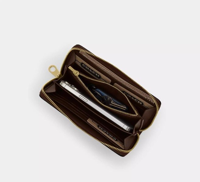 Кошелек Coach Long Zip Around Wallet In Signature Canvas C4452-IM/BROWN/BLACK фото