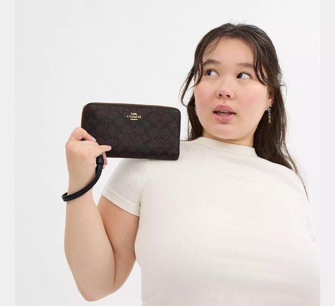 Кошелек Coach Long Zip Around Wallet In Signature Canvas C4452-IM/BROWN/BLACK фото