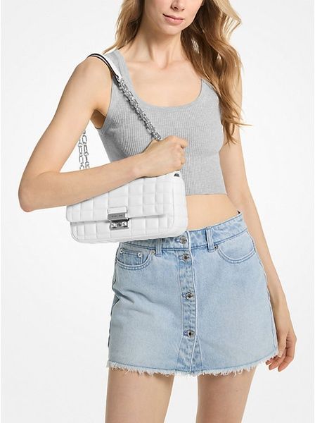 Сумка женская Michael Kors Tribeca Large Quilted Leather Shoulder Bag White/Silver 196237506979 фото
