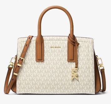 Женская сумка Michael Kors Laila Small Signature Logo Satchel VANILLA/ACORN 110218 фото