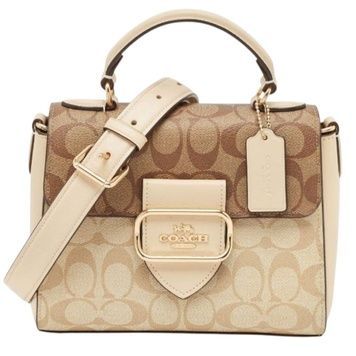 Женская кожаная сумка Coach Morgan 21 Top Handle Satchel Gold / Light Khaki Chalk 480 фото