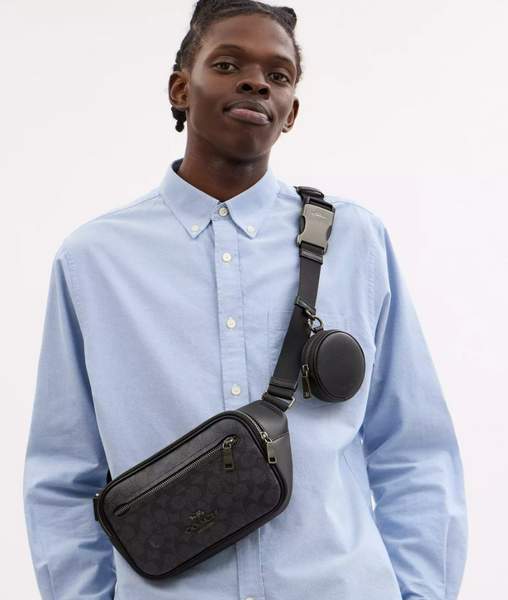 Сумка Coach Elias Belt Bag In Signature canvas, Gunmetal/Charcoal/Black 195031930591 фото