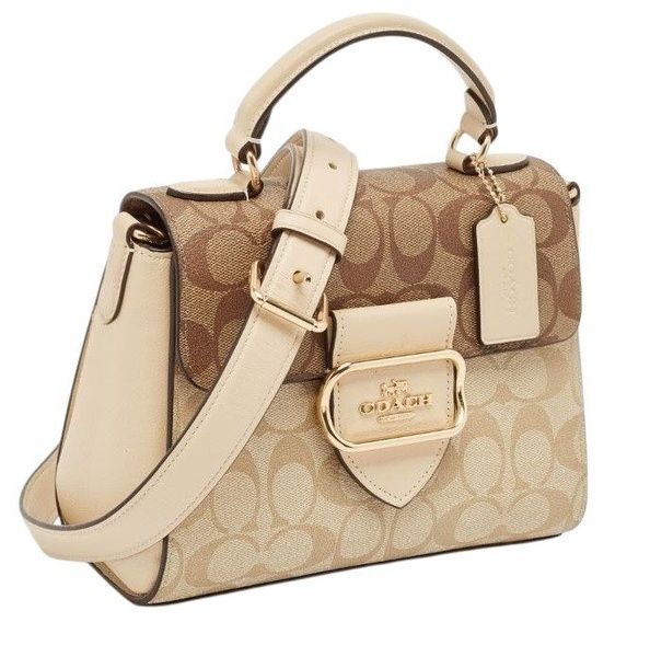 Жіноча шкіряна сумка Coach Morgan 21 Top Handle Satchel Gold / Light Khaki Chalk 480 фото