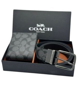 Подарочный набор Coach кожаный кошелек и ремень Boxed Wallet And Belt Set In Signature Canvas #2 889532715794 фото