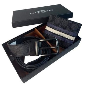Подарочный набор Coach кожаный кошелек и ремень Boxed Wallet And Belt Set In Signature Canvas #3 889532138470 фото