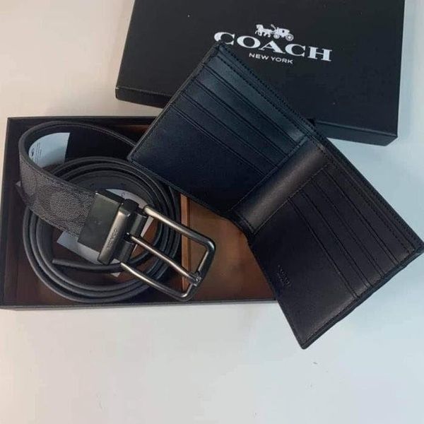 Подарочный набор Coach кожаный кошелек и ремень Boxed Wallet And Belt Set In Signature Canvas #3 889532138470 фото